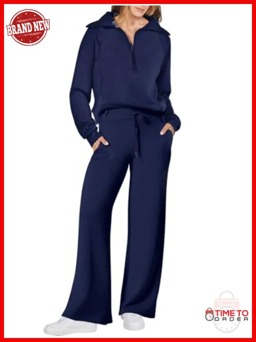 2 Piece Lounge Set Half Zip Sweatshirt Wide Leg Pants Matching Tracksuit